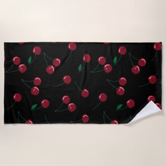 Serviette de plage noire Red Cherry (Devant)