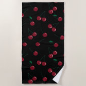 Serviette de plage noire Red Cherry (Devant)