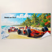 Serviette De Plage Nom, 2 voitures Red Racing sur le sable (Devant)