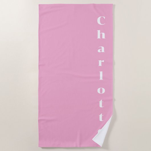 Serviette De Plage Nom blanc rose (Devant)