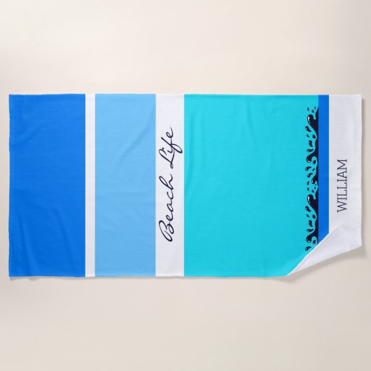 Serviette De Plage Nom Blue Ocean Stripes Chic (Devant)