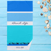 Serviette De Plage Nom Blue Ocean Stripes Chic