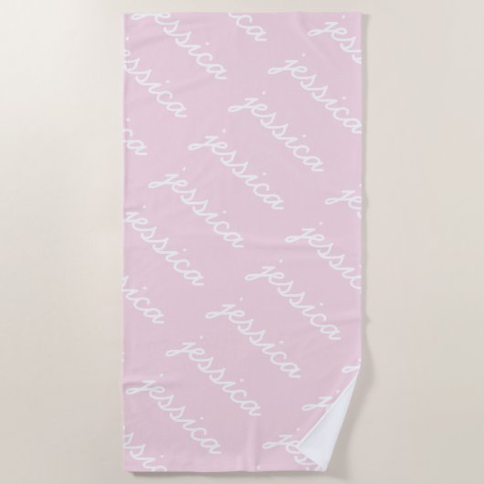 Serviette De Plage Nom cursif rose de votre nom (Devant)