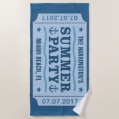 Serviette De Plage Nom, date et emplacement personnalisés "Billet de  (Devant)