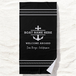 Serviette De Plage Nom de bateau nautique noir Bienvenue à bord Ancre