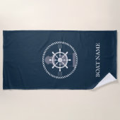 Serviette De Plage Nom de bateau nautique personnalisé Marine Blue (Devant)