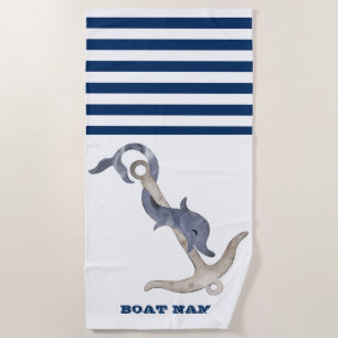 Serviette De Plage Nom de bateau nautique, Rayure bleu marine dauphin