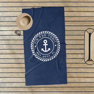 Serviette De Plage Nom de bateau Navy & White Anchor