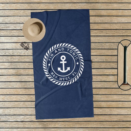 Serviette De Plage Nom de bateau Navy & White Anchor