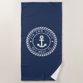 Serviette De Plage Nom de bateau Navy & White Anchor (Devant)