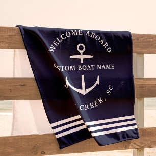 Serviette De Plage Nom de bateau personnalisé moderne Bienvenue à bor
