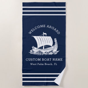 Serviette De Plage Nom de bateau personnalisé moderne nautique & logo