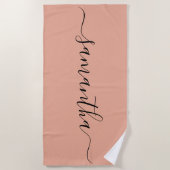 Serviette De Plage Nom de calligraphie rose pâle personnalisé (Devant)