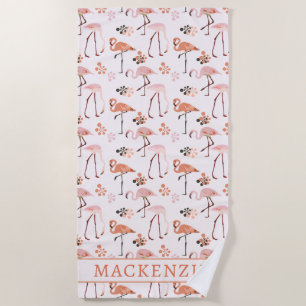Serviette De Plage Nom de corail rose Flamant rose