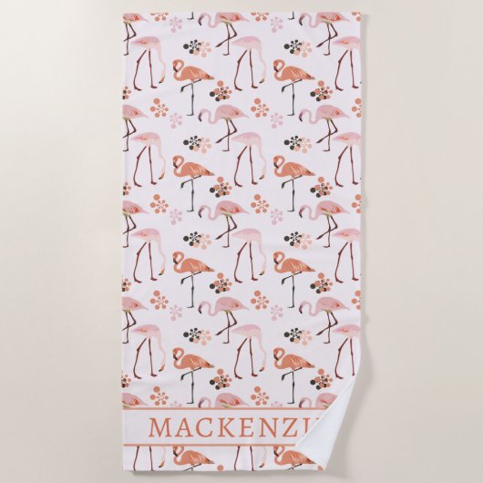 Serviette De Plage Nom de corail rose Flamant rose (Devant)
