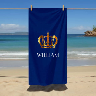 Serviette De Plage Nom de Couronne Royal Gold Bleu élégant