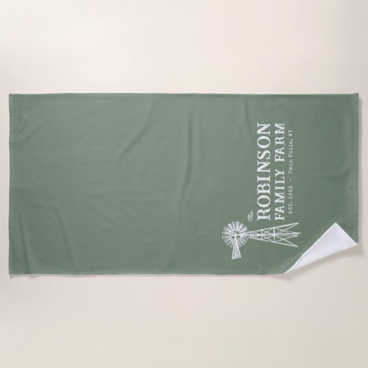 Serviette De Plage Nom de famille Agritourisme Rustique Windmill Sage (Devant)