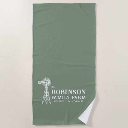 Serviette De Plage Nom de famille Agritourisme Rustique Windmill Sage (Devant)