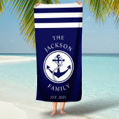 Serviette De Plage Nom de famille Bande d'Ancre du navire nautique
