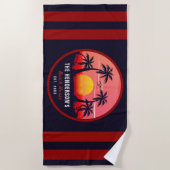 Serviette De Plage Nom de famille Beach House Retro Sunset Souvenirs (Devant)