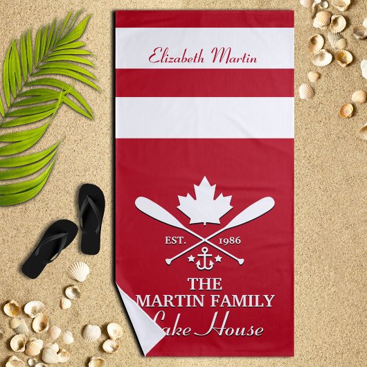 Serviette De Plage Nom de famille | Canadian Maple Leaf Custom