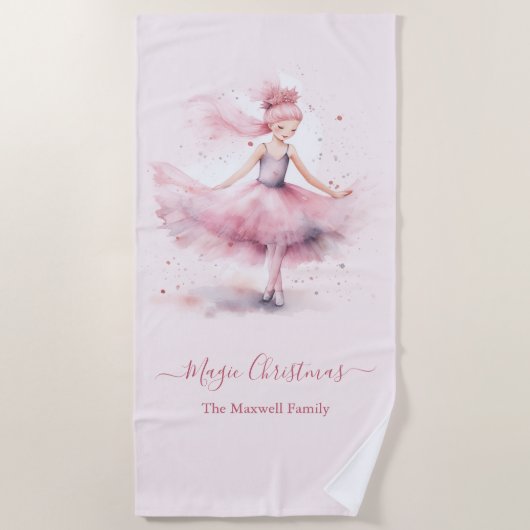 Serviette De Plage Nom de famille du ballerine de Noël (Devant)