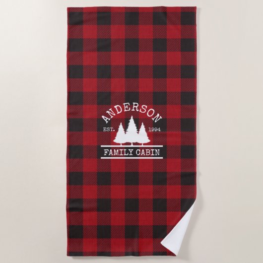 Serviette De Plage Nom de famille du cabine Red Buffalo Plaid (Devant)