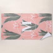 Serviette De Plage Nom De Famille Élégant Monogramme Peach Tulips Pei (Devant)