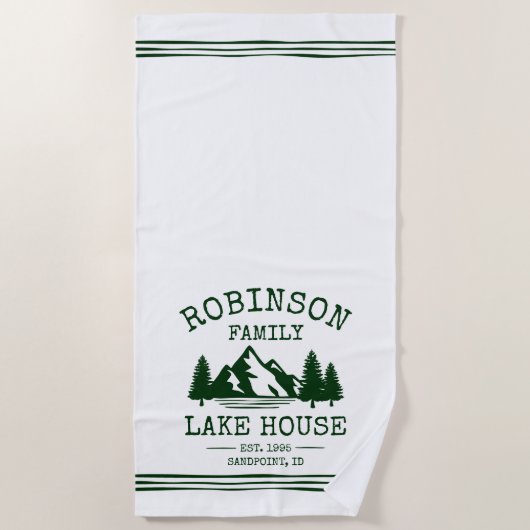 Serviette De Plage Nom de famille Lake House Forest Green Trees (Devant)