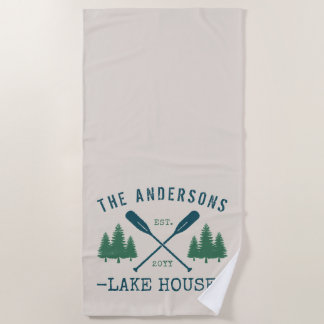 Serviette De Plage Nom de famille Lake House Oars rustiques Pine Tree