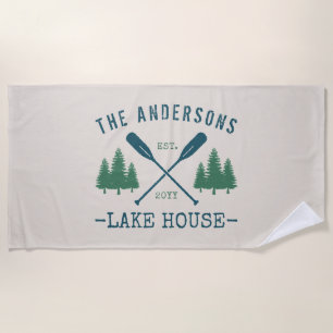 Serviette De Plage Nom de famille Lake House Oars rustiques Pine Tree