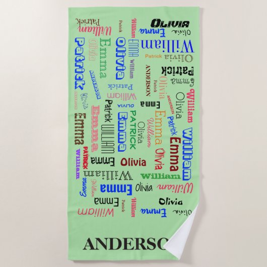 Serviette De Plage Nom de famille 🃏 mot collage (Devant)