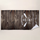 Serviette De Plage Nom de famille | Oars et Ancres personnalisés (Devant)