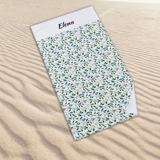Serviette De Plage Nom de feuille verte du motif aquarelle