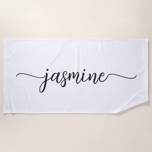 Serviette De Plage Nom de grand script monogramme blanc minimaliste (Devant)