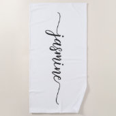 Serviette De Plage Nom de grand script monogramme blanc minimaliste (Devant)