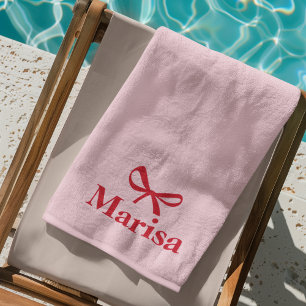 Serviette De Plage Nom de la boîte rose et rouge personnalisée
