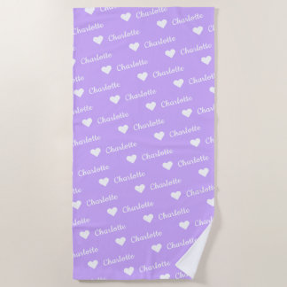 Serviette De Plage Nom de la lavande mignonne Motif de coeur Serviett