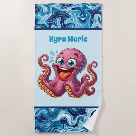 Serviette De Plage Nom de la pieuvre des enfants mignons (Devant)