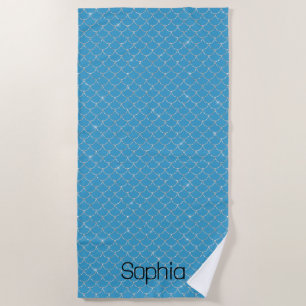 Serviette De Plage Nom de la sirène bleue Silver Aqua