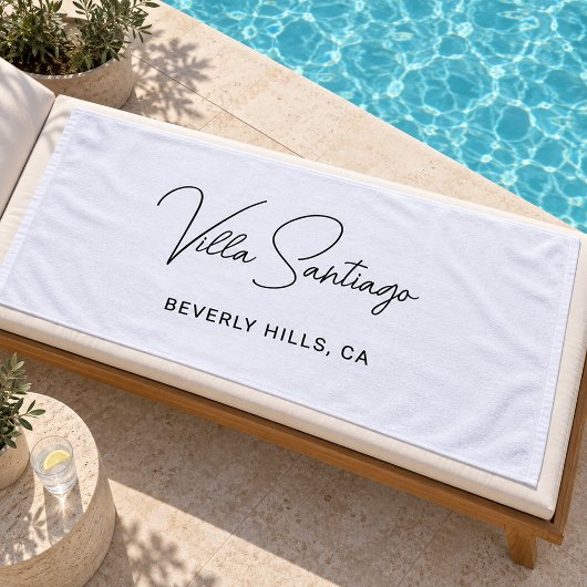 Serviette De Plage Nom de la villa chic en écriture noire