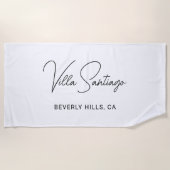 Serviette De Plage Nom de la villa chic en écriture noire (Devant)