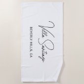 Serviette De Plage Nom de la villa chic en écriture noire (Devant)