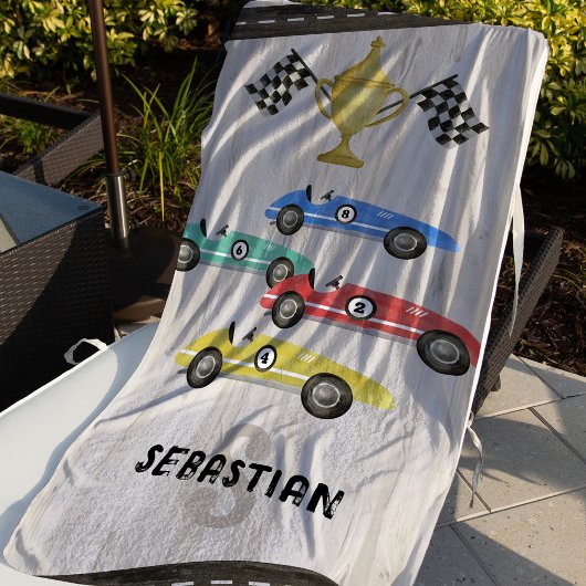 Serviette De Plage Nom de la voiture de course pour enfants été