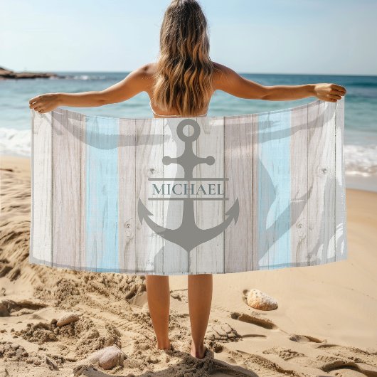 Serviette De Plage Nom de l'Ancre du bateau en bois nautique