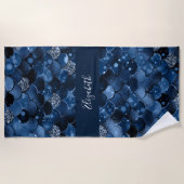 Serviette De Plage Nom de l'écaille de sirène bleu marine (Devant)