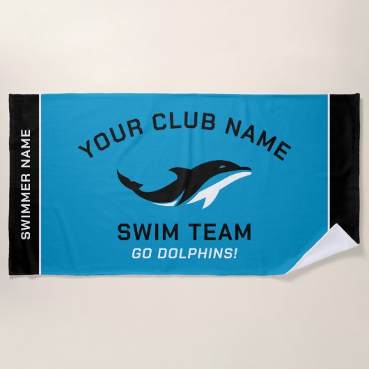 Serviette De Plage Nom de l'équipe de bain bleu personnalisé (Devant)