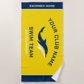 Serviette De Plage Nom de l'équipe de nage de la marine jaune personn (Devant)