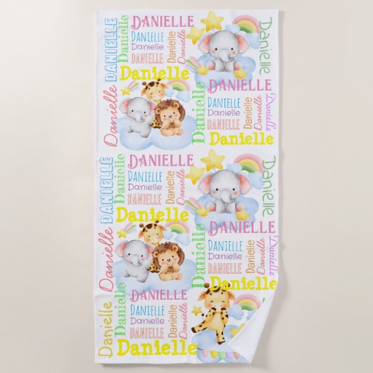 Serviette De Plage Nom de longue fille personnalisé avec des bébés an (Devant)
