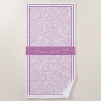 Serviette De Plage Nom de monogramme de fleur de prunier élégant en d